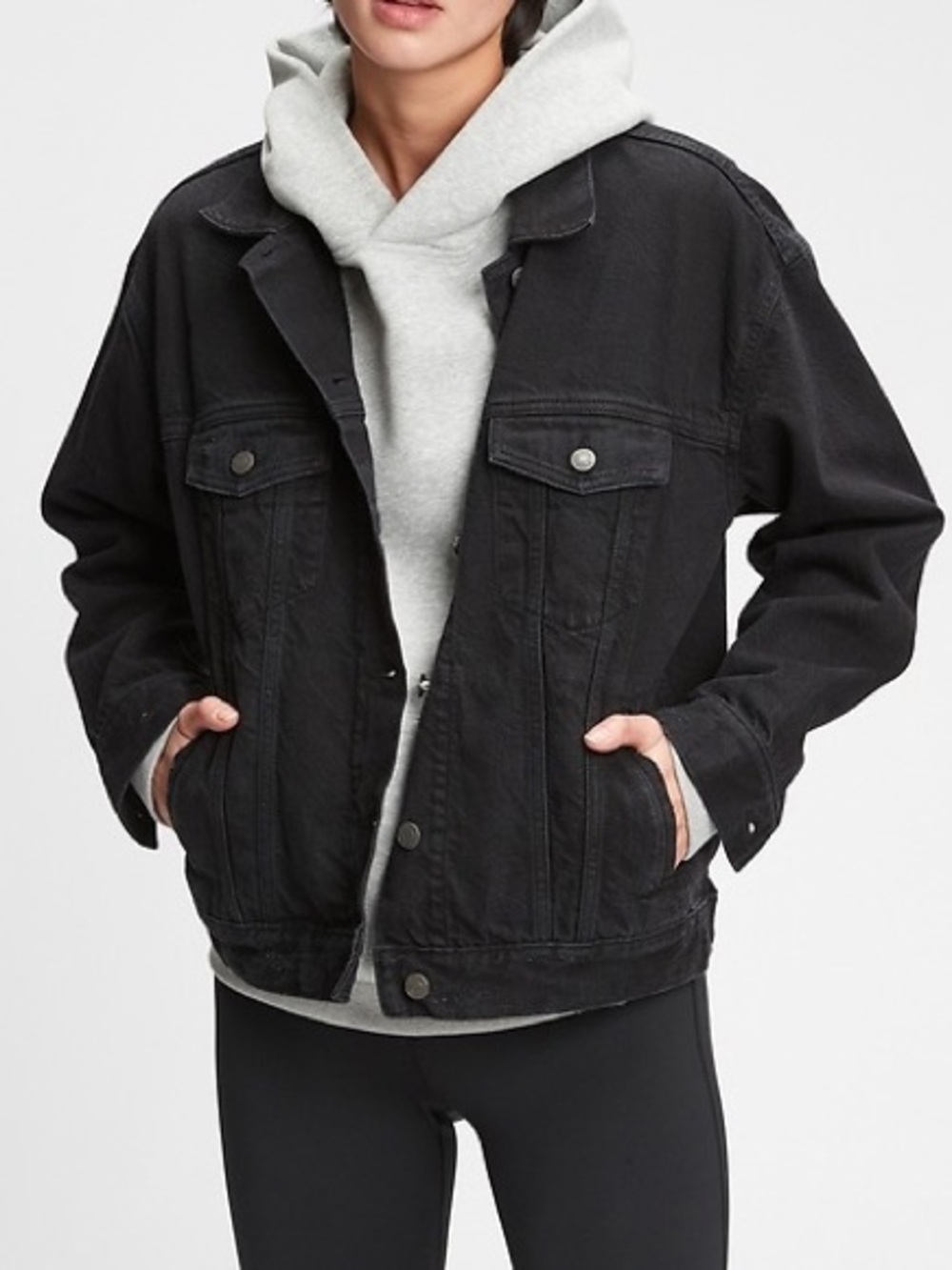 GAP || oversized denim jacket with washwell in washed black